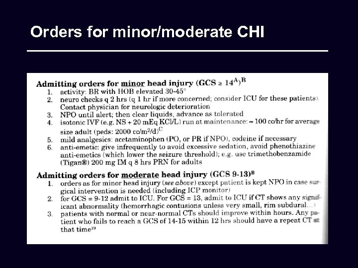 Orders for minor/moderate CHI 