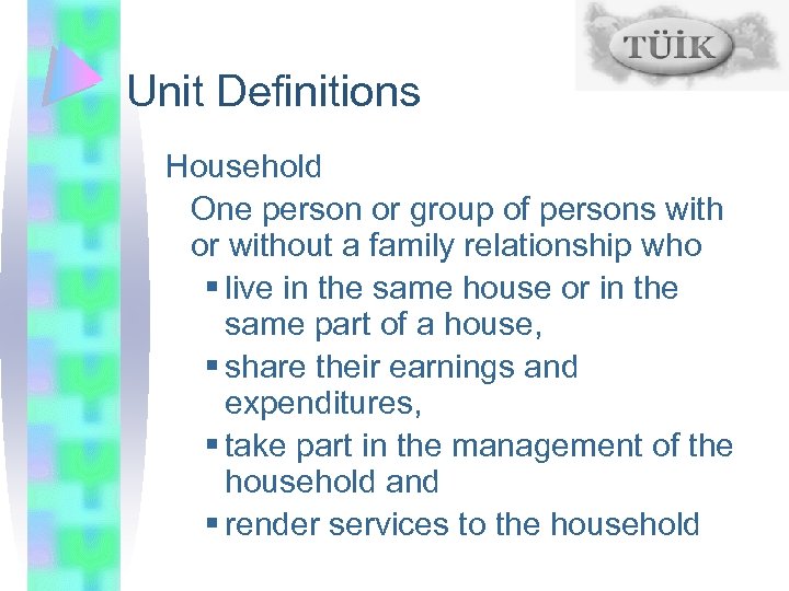 Unit Definitions Household One person or group of persons with or without a family