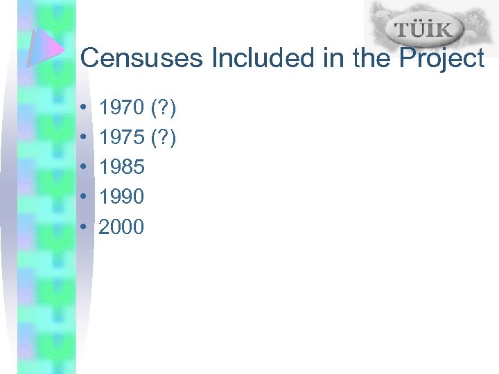 Censuses Included in the Project • • • 1970 (? ) 1975 (? )