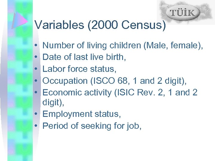 Variables (2000 Census) • • • Number of living children (Male, female), Date of