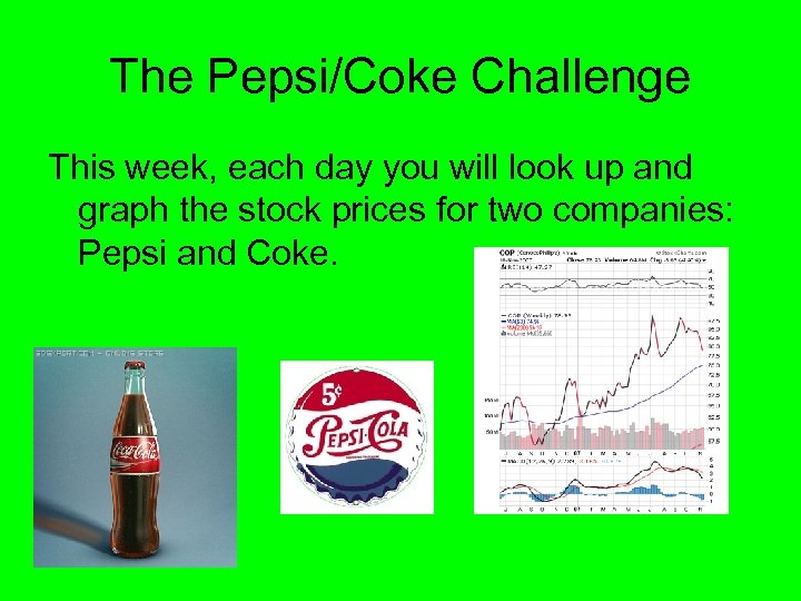 The Pepsi/Coke Challenge This week, each day you will look up and graph the