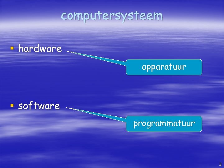 computersysteem § hardware apparatuur § software programmatuur 3 