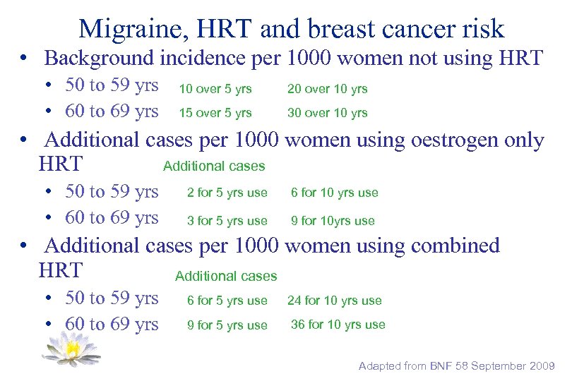Migraine, HRT and breast cancer risk • Background incidence per 1000 women not using