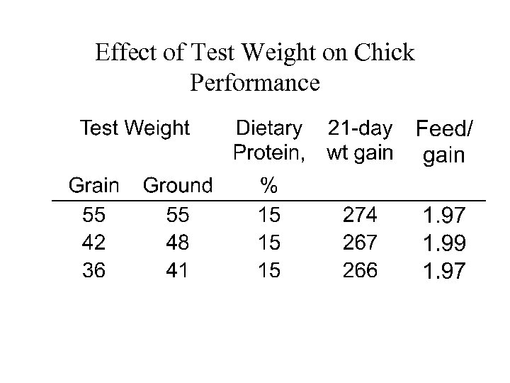 Effect of Test Weight on Chick Performance 