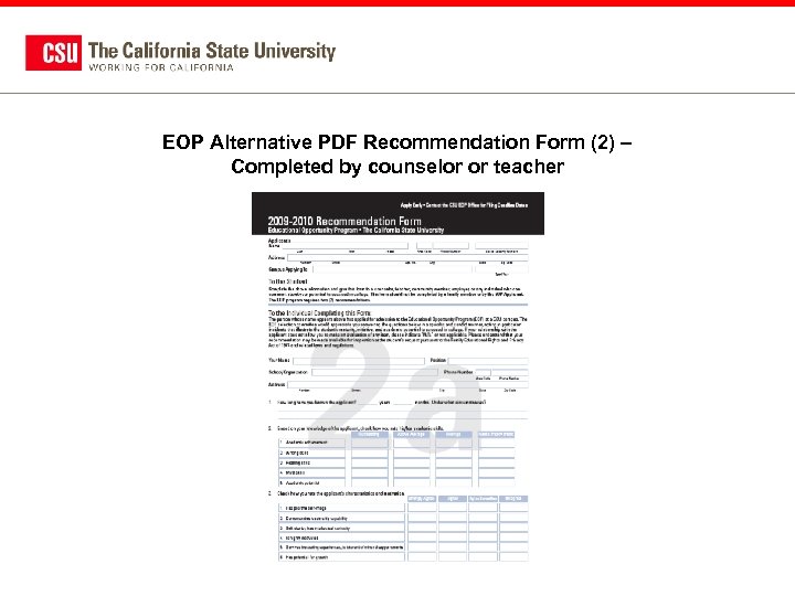 EOP Alternative PDF Recommendation Form (2) – Completed by counselor or teacher 