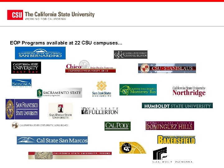 EOP Programs available at 22 CSU campuses… 