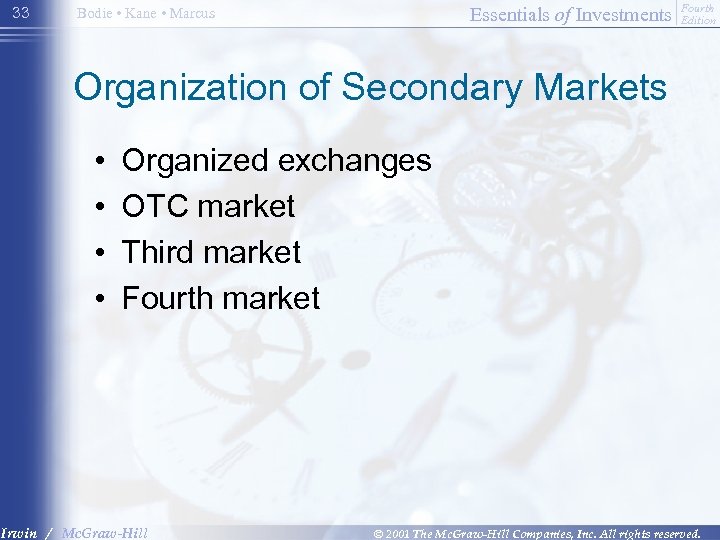 33 Essentials of Investments Bodie • Kane • Marcus Fourth Edition Organization of Secondary