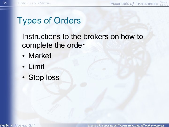 35 Bodie • Kane • Marcus Essentials of Investments Fourth Edition Types of Orders