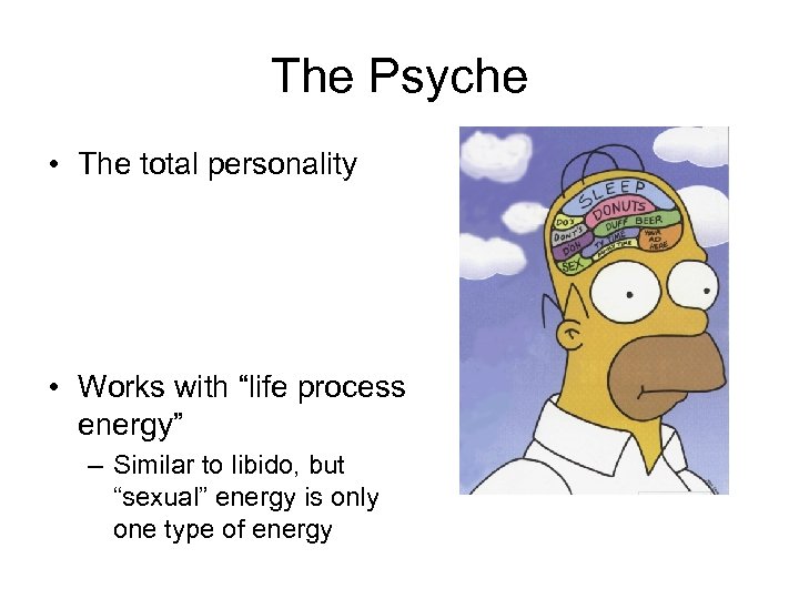 The Psyche • The total personality • Works with “life process energy” – Similar