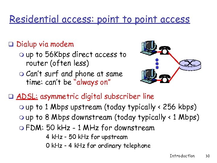Residential access: point to point access q Dialup via modem m up to 56