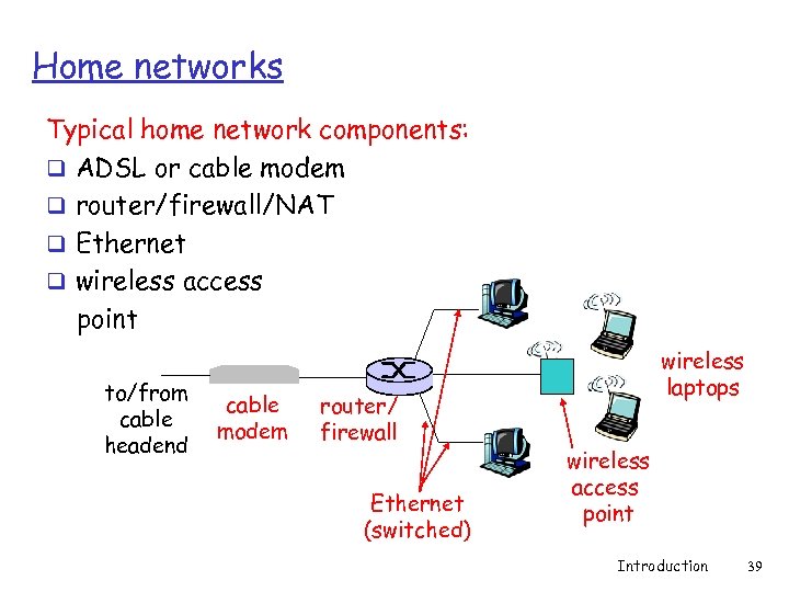 Home networks Typical home network components: q ADSL or cable modem q router/firewall/NAT q