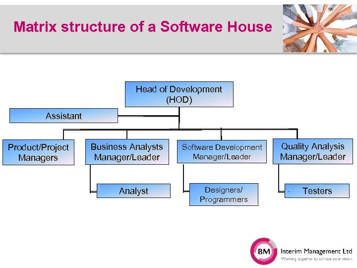 Matrix structure of a Software House Head of Development (HOD) Assistant Product/Project Managers Business