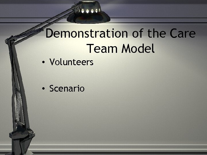 Demonstration of the Care Team Model • Volunteers • Scenario 