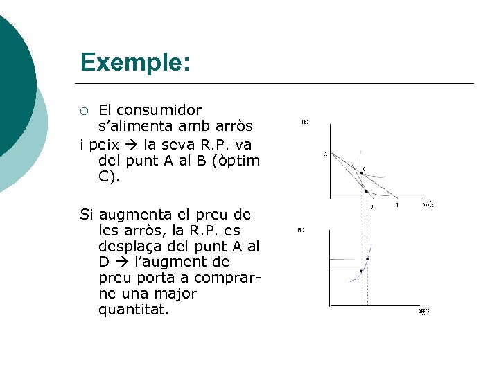 Exemple: El consumidor s’alimenta amb arròs i peix la seva R. P. va del