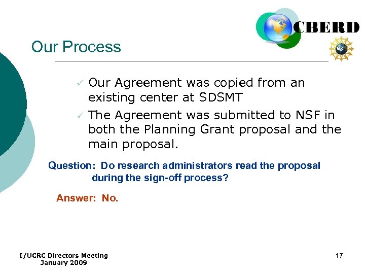 Our Process ü ü Our Agreement was copied from an existing center at SDSMT