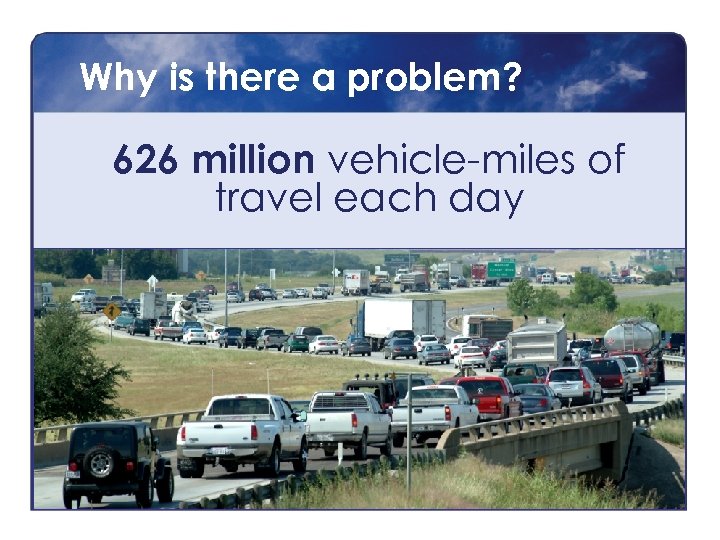 Why is there a problem? 626 million vehicle-miles of travel each day 