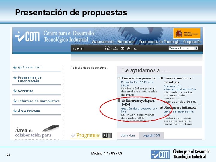 Presentación de propuestas 25 Madrid 17 / 09 