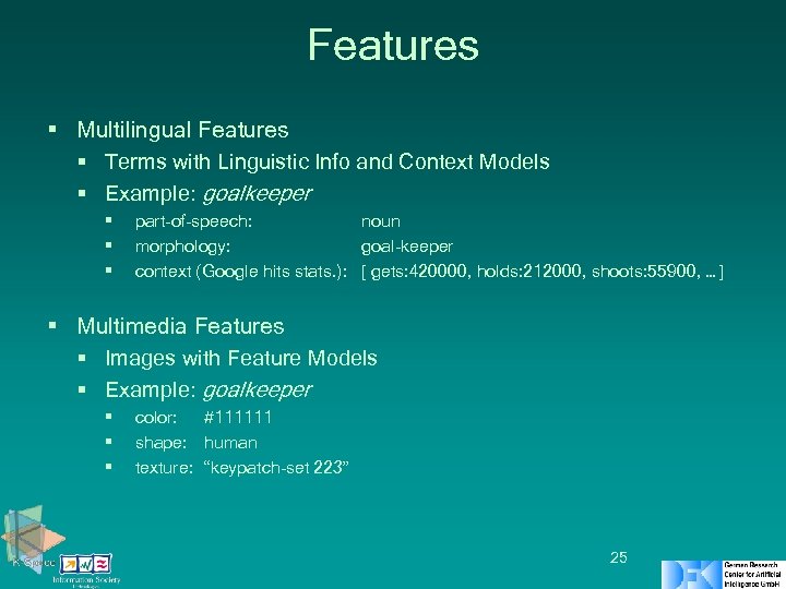 Features § Multilingual Features § Terms with Linguistic Info and Context Models § Example: