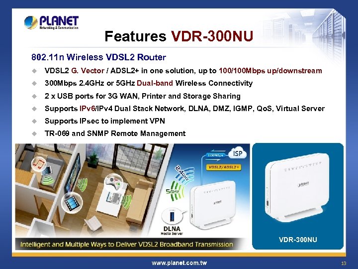 Features VDR-300 NU 802. 11 n Wireless VDSL 2 Router u VDSL 2 G.