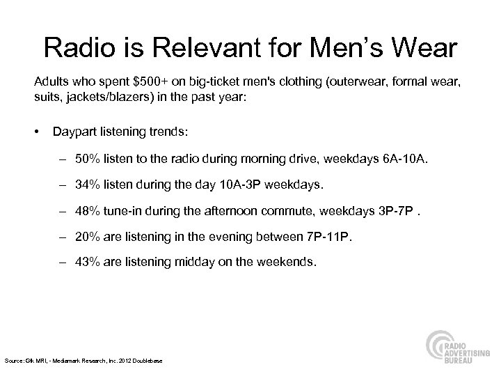 Radio is Relevant for Men’s Wear Adults who spent $500+ on big-ticket men's clothing