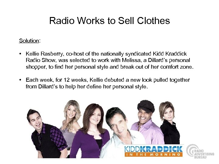 Radio Works to Sell Clothes Solution: • Kellie Rasberry, co-host of the nationally syndicated