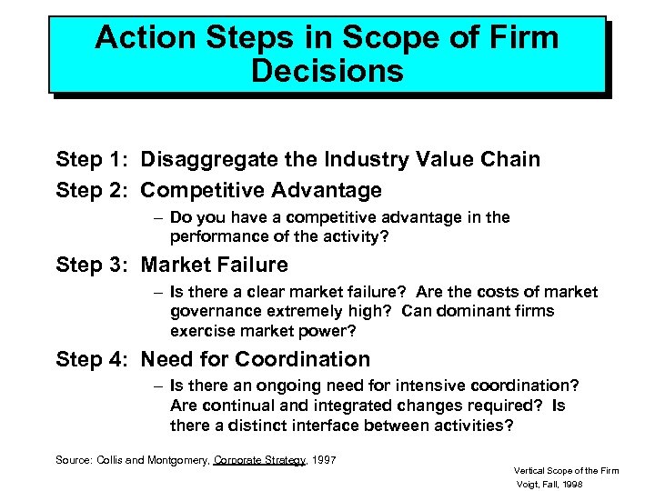Action Steps in Scope of Firm Decisions Step 1: Disaggregate the Industry Value Chain