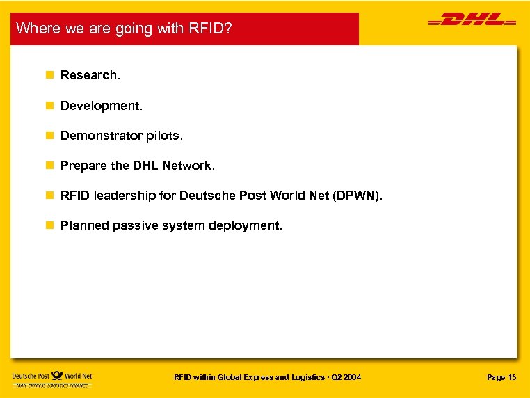 Where we are going with RFID? n Research. n Development. n Demonstrator pilots. n