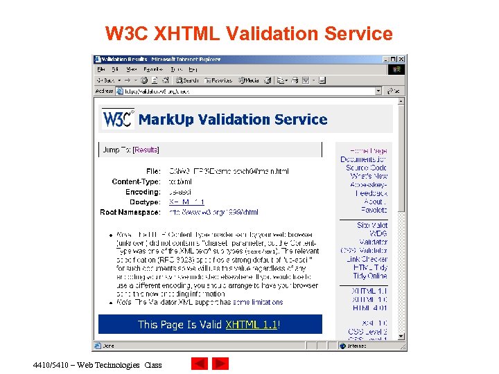 W 3 C XHTML Validation Service 4410/5410 – Web Technologies Class 
