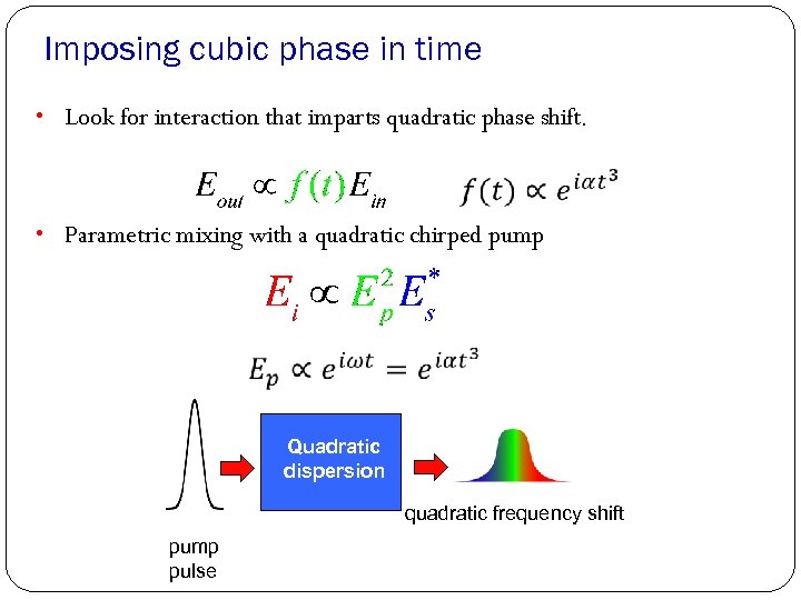 Imposing cubic phase in time • Look for interaction that imparts quadratic phase shift.