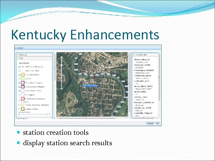 Kentucky Enhancements station creation tools display station search results 
