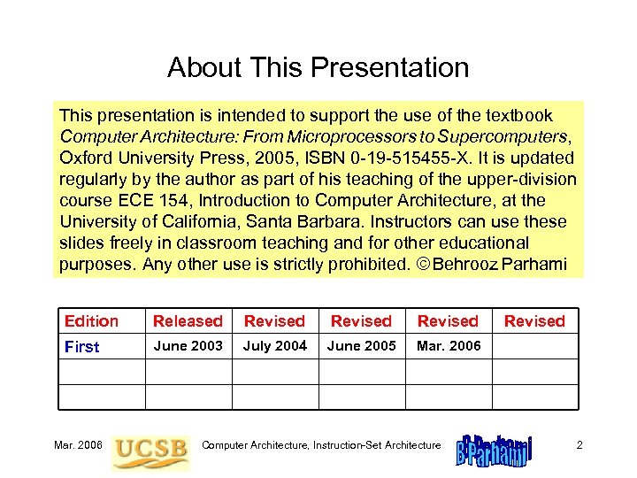 About This Presentation This presentation is intended to support the use of the textbook