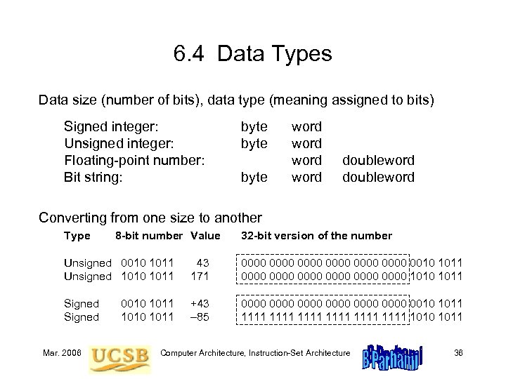 6. 4 Data Types Data size (number of bits), data type (meaning assigned to
