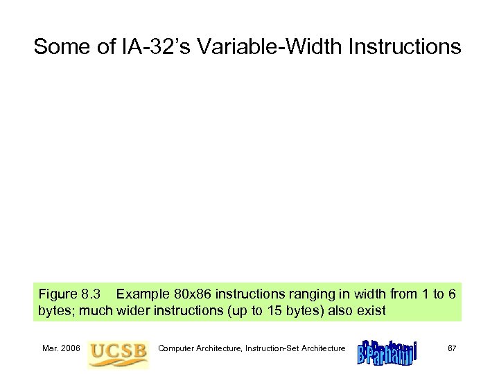 Some of IA-32’s Variable-Width Instructions Figure 8. 3 Example 80 x 86 instructions ranging