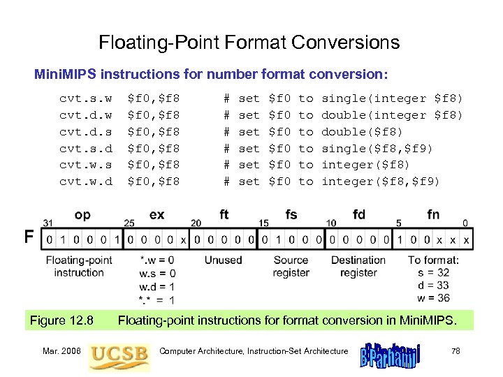 Floating-Point Format Conversions Mini. MIPS instructions for number format conversion: cvt. s. w cvt.