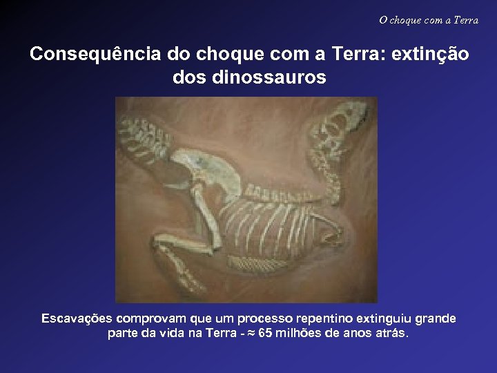 O choque com a Terra Consequência do choque com a Terra: extinção dos dinossauros