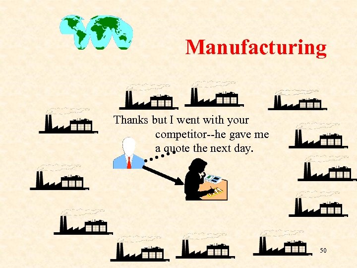 Manufacturing Thanks but I went with your competitor--he gave me a quote the next