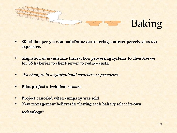 Baking • $8 million per year on mainframe outsourcing contract perceived as too expensive.