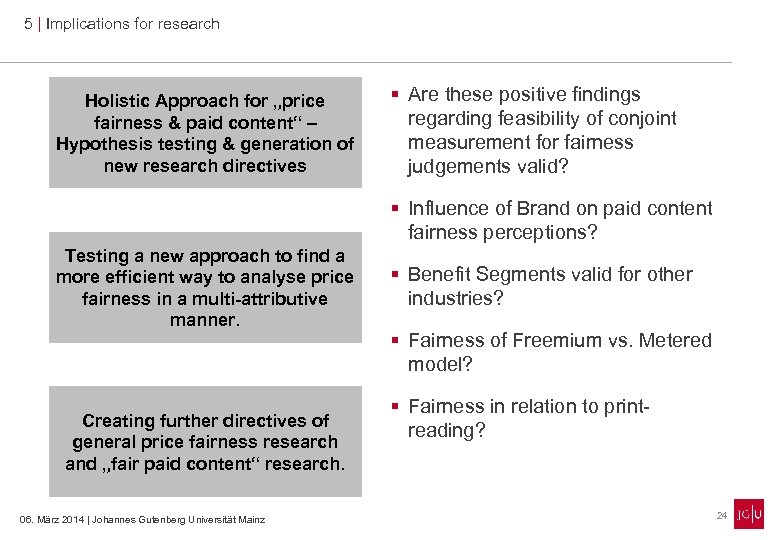 5 | Implications for research Holistic Approach for „price fairness & paid content“ –