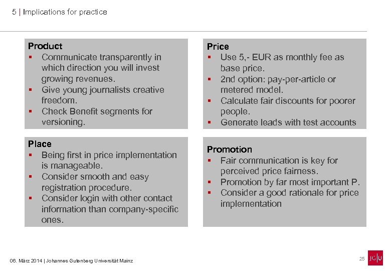 5 | Implications for practice Product § Communicate transparently in which direction you will