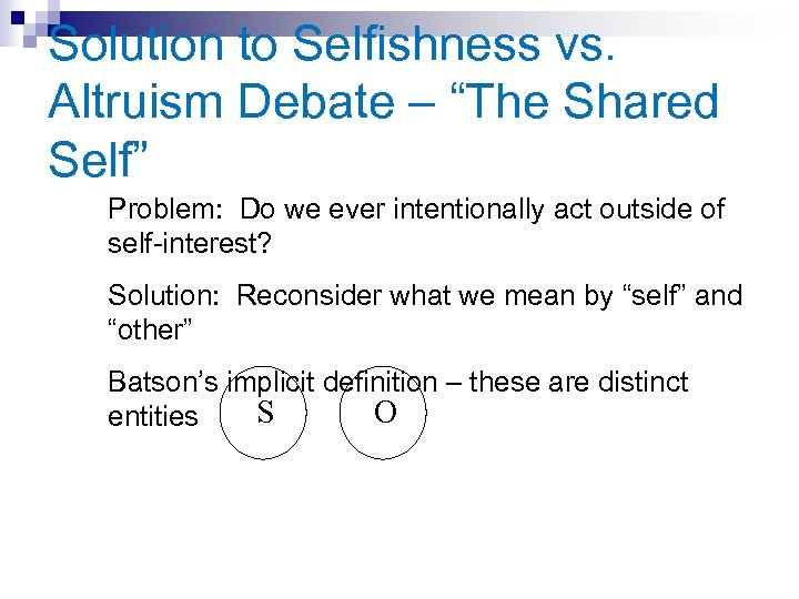 Solution to Selfishness vs. Altruism Debate – “The Shared Self” Problem: Do we ever