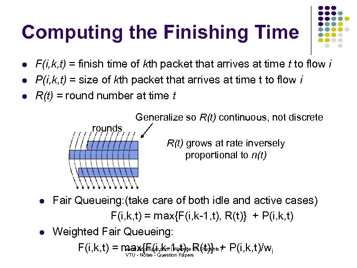 Computing the Finishing Time F(i, k, t) = finish time of kth packet that
