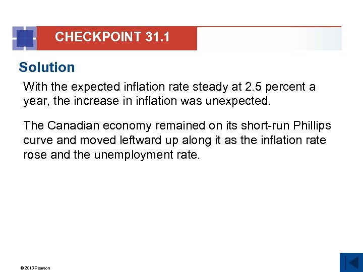 CHECKPOINT 31. 1 Solution With the expected inflation rate steady at 2. 5 percent