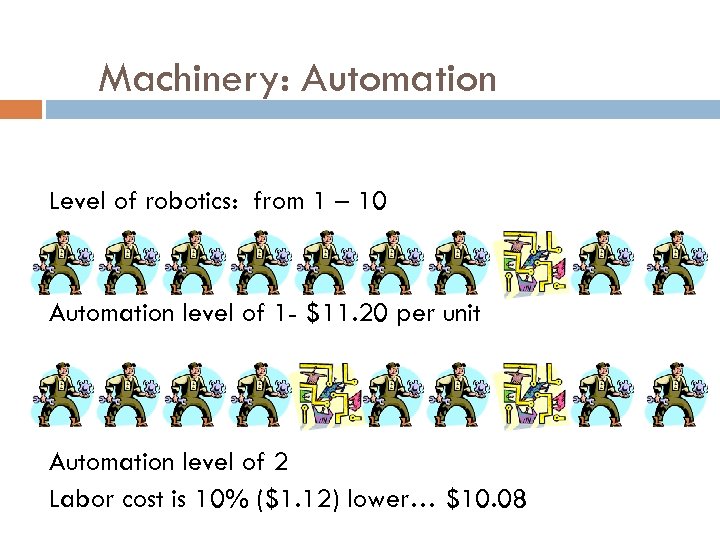 Machinery: Automation Level of robotics: from 1 – 10 Automation level of 1 -