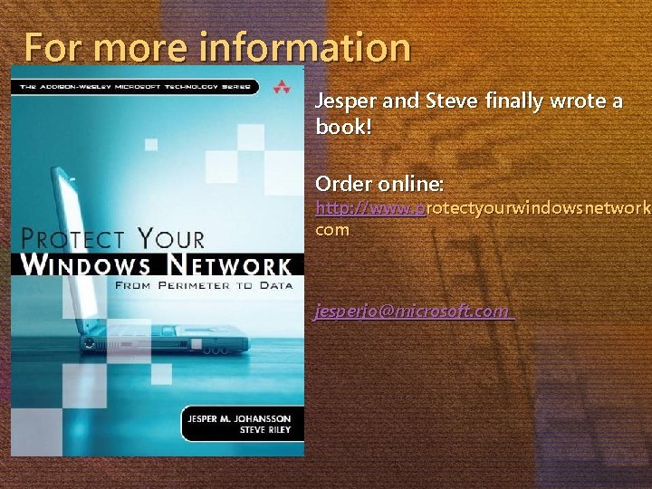 For more information Jesper and Steve finally wrote a book! Order online: http: //www.