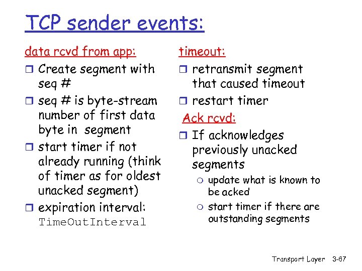 TCP sender events: data rcvd from app: r Create segment with seq # r