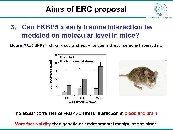 Aims of ERC proposal 3. Can FKBP 5 x early trauma interaction be modeled