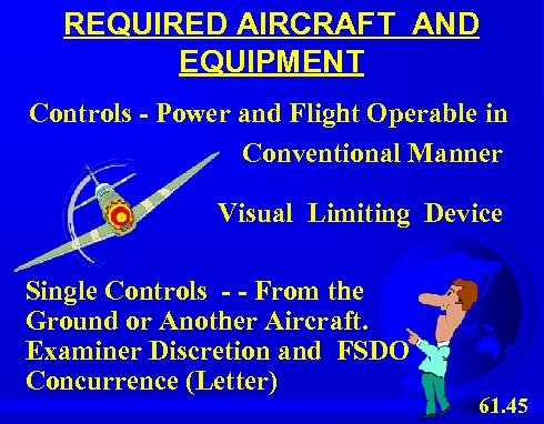 REQUIRED AIRCRAFT AND EQUIPMENT Controls - Power and Flight Operable in Conventional Manner Visual
