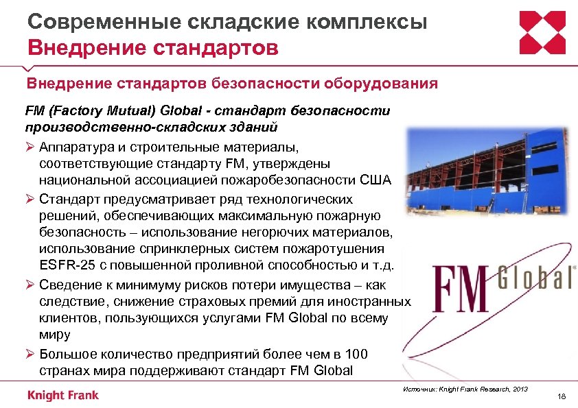 Современные складские комплексы Внедрение стандартов безопасности оборудования FM (Factory Mutual) Global - стандарт безопасности