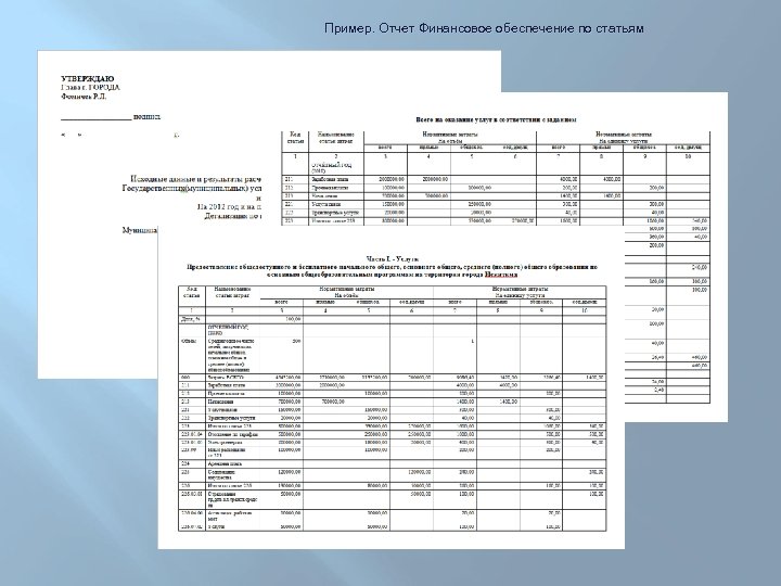Пример. Отчет Финансовое обеспечение по статьям 