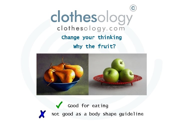 Change your thinking Why the fruit? Good for eating Not good as a body
